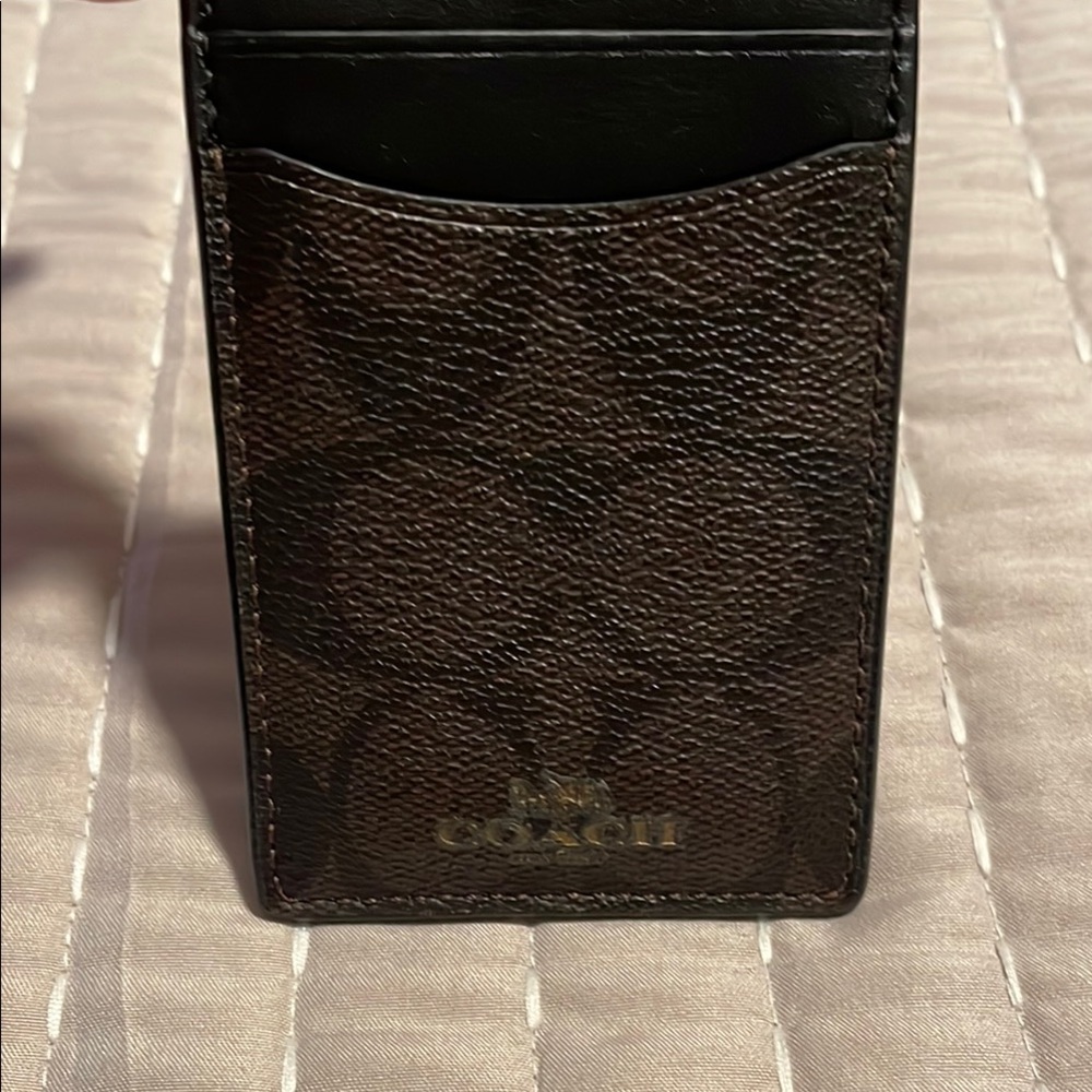 Coach Black and Brown Leather Card Holder - Picture 2 of 7